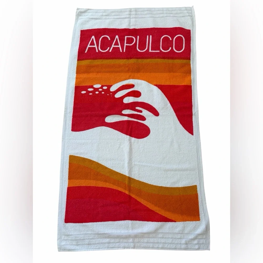 La Josefina Vintage Acapulco Beach Towel NOS Red Orange White 30.5